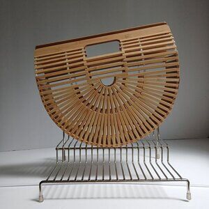 Woven Rattan Tan Bamboo Semi Circle Arc Satchel Bag